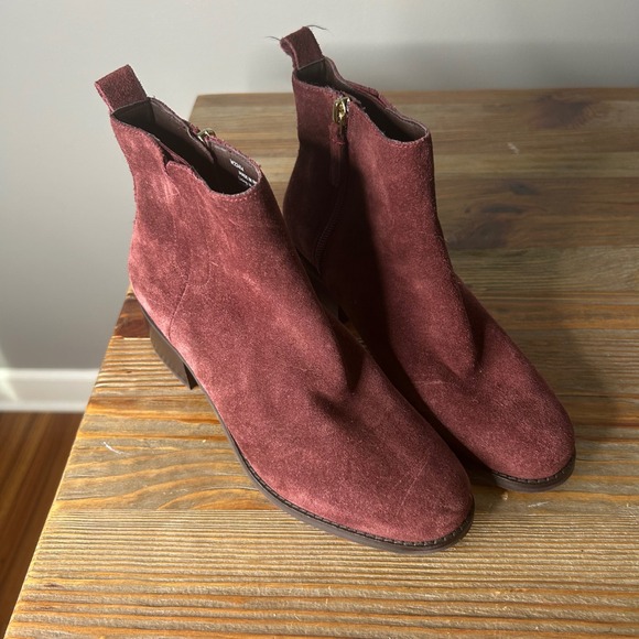 Cole Haan Burgundy Suede Ankle Boots Side Zip Block Heel Women Size 7B - Picture 9 of 10